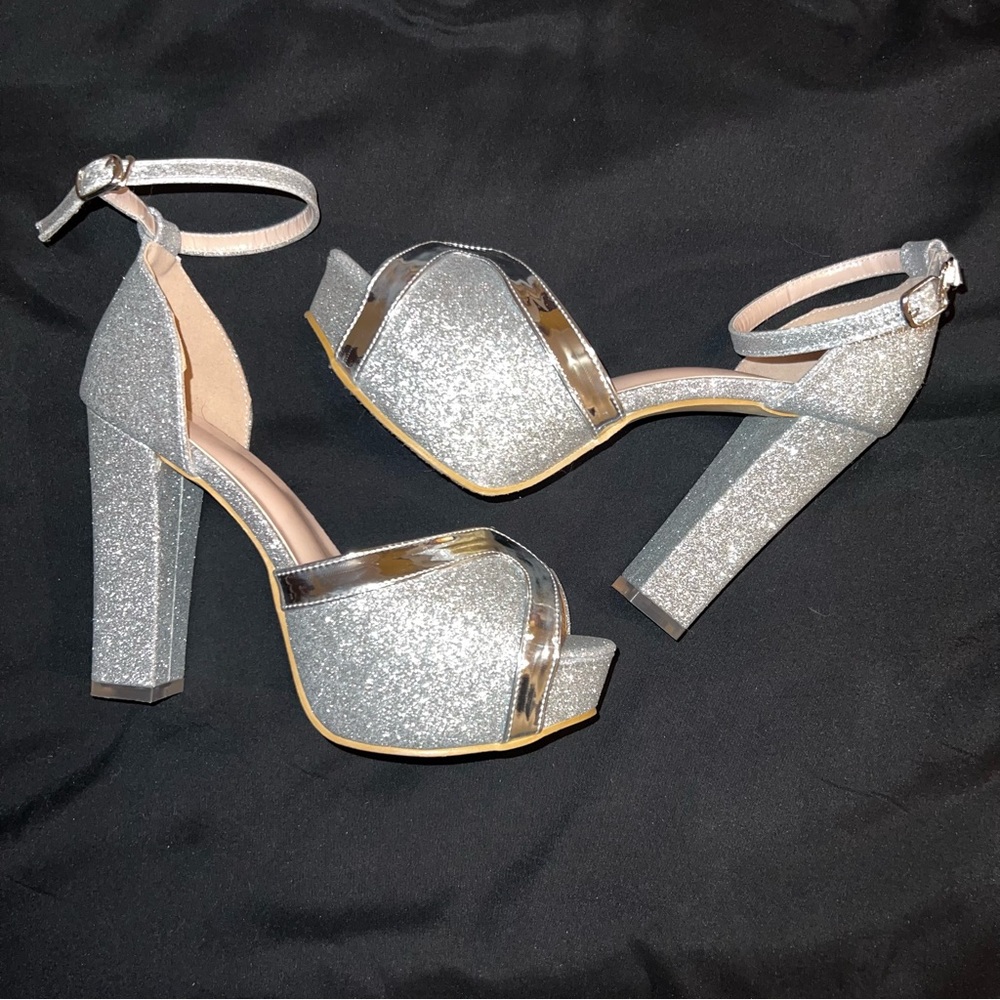 Silver Glittered High Heels